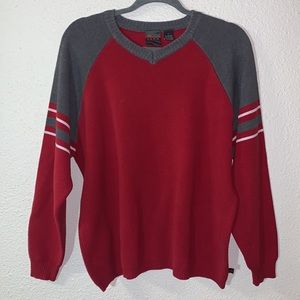 Rare Vintage Van’s skater red grey white striped arms v-neck sweater Sz L unisex
